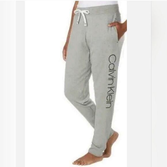 Calvin Klein Joggers Womens XL French Terry Gray Ribbed Cuffs Pockets Logo New - Picture 2 of 9
